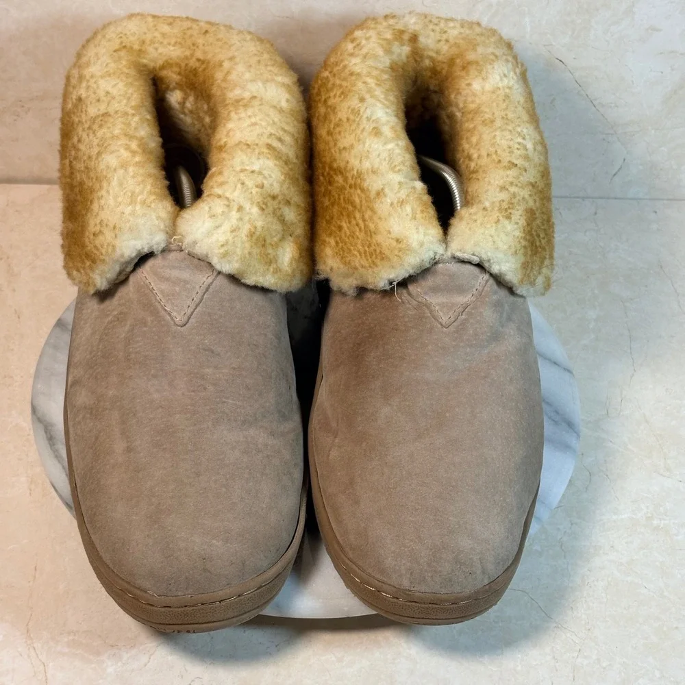 Old Friend Men's Suede Sheepskin Lined Moccasin Slippers Boots Tan M13 Cozy Warm